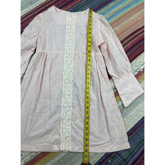 Vintage Carol Evans Girls Party Dress Pink Flocked Floral Print Wide Cuffs Sz 12 - Picture 10 of 12